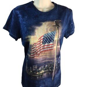 Patriotic T Shirt Top New York City Landscape Blouse Womens Size M Tie Dyed